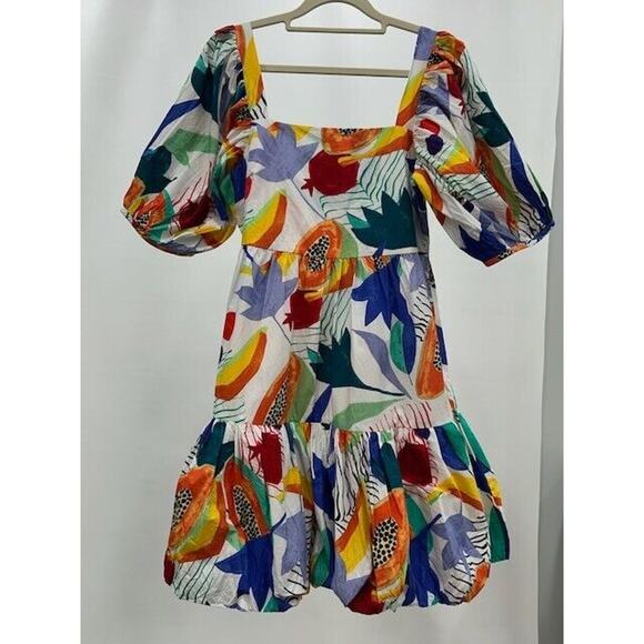 Oliphant Mini Dress Bubble Skirt Puff Sleeves Smocked Papaya Yellow Size XS NWT - Picture 5 of 15